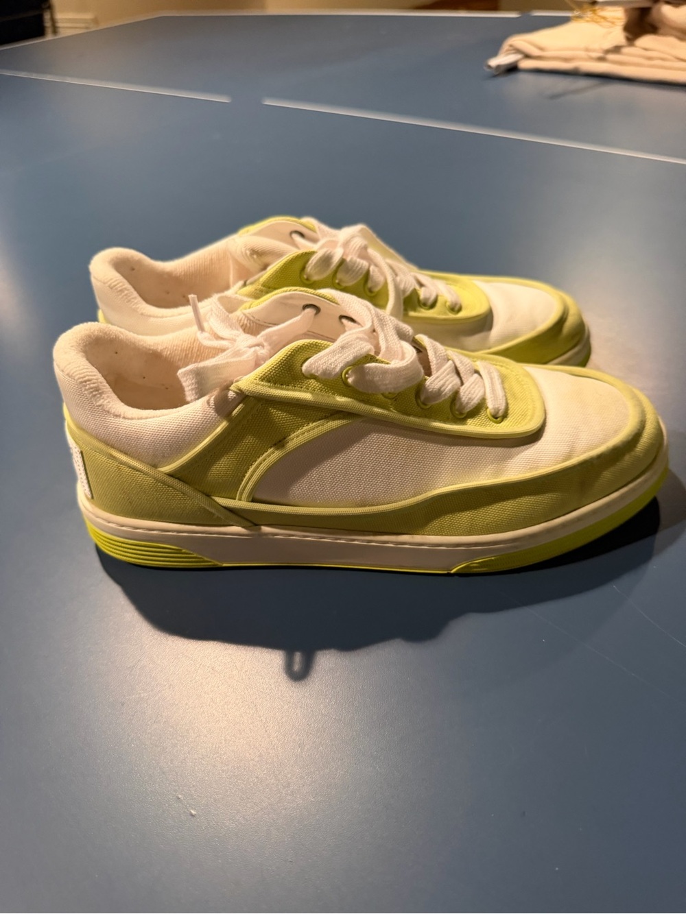 CHANEL Lime Green and White Low-Top Sneakers